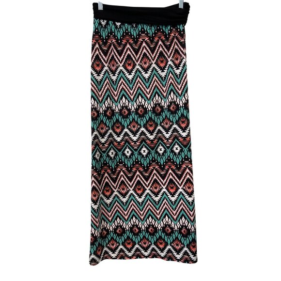 Vanity Aztec Geometric Maxi Skirt Womens Medium Black Multi Western Navajo Boho - Picture 2 of 6